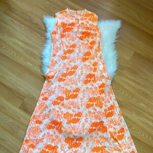 Vintage Orange Floral Sleeveless Dress